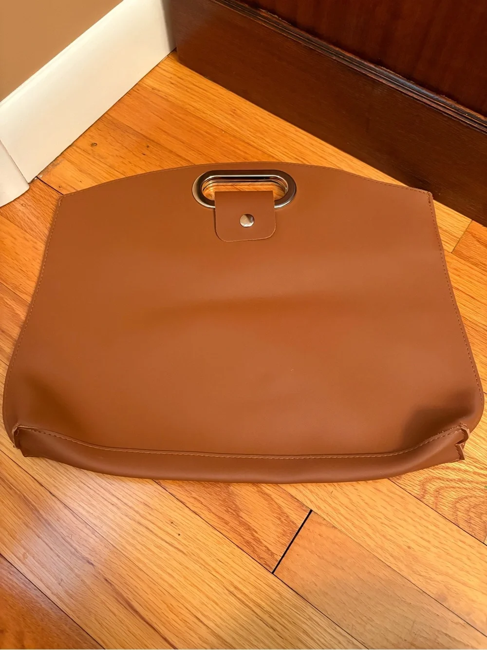 Faux Cognac Leather Fold Over New Clutch